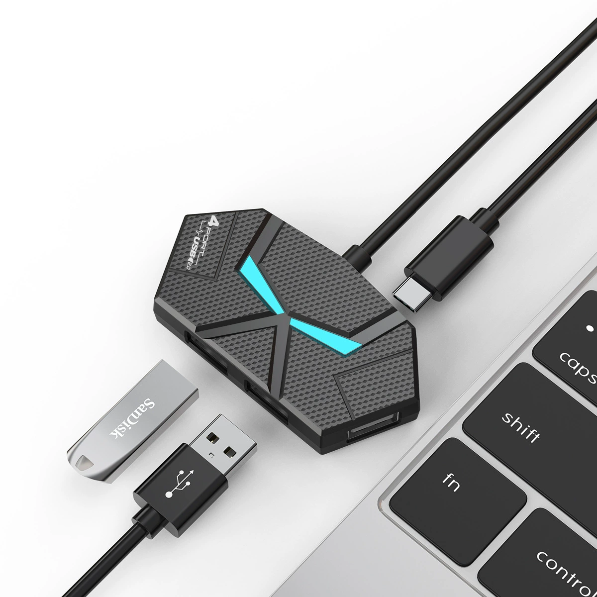 New colorful aura light HUB2.0 liner extension laptop computer one-to-multiple-turn with power supply