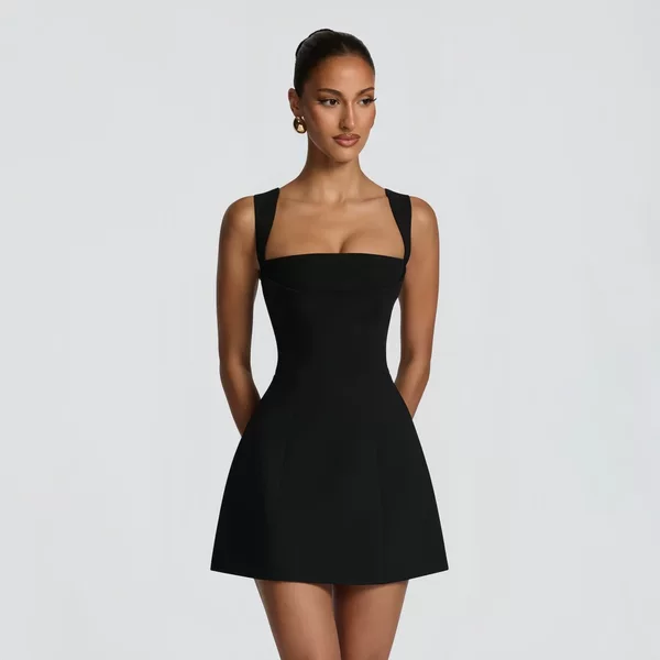 European and American Style Sexy A-Line Dress, Summer Style, Elegant High-Waisted Solid Color Mini Slip Dress with Back Tie Straps