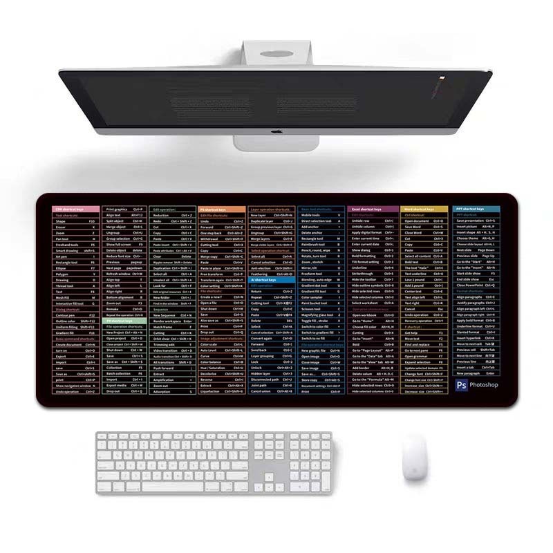 跨境批发热销英文快捷键多国语言定制耐脏鼠标垫办公桌垫MousePad|undefined