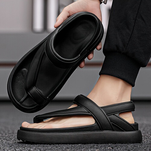 Men's and Women's Open-Toe Black and White Sports Slip-On Herringbone Sandals EVA Material Lightweight Soft Sole
