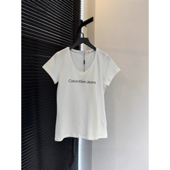 元標高バージョン2025アメリカC家vネック夏新tシャツ日常百合カジュアル白黒上着女