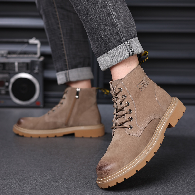 Men's soft leather ankle boots High help desert yellow boots hipster men's shoes_voghion.com