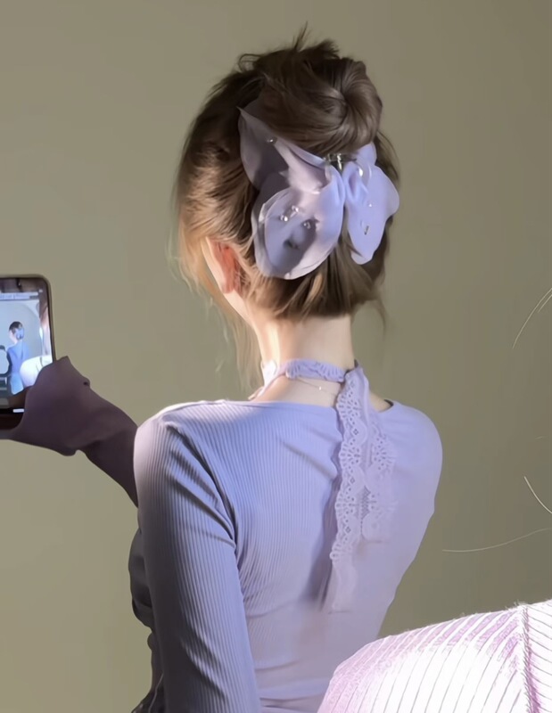 新しいチュール蝶ハイエンドヘッドバンドヘアアクセサリー女性のためのフレンチレトロシンプルなメッシュソリッドカラーフレンチスーパーフェアリーグリッパー|undefined