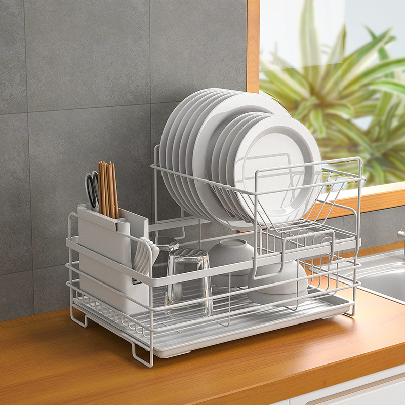 Cross-border exclusive kitchen double-layer bowl and plate rack with draining rack, bowl, chopsticks storage rack, bowl and plate chopsticks storage and draining rack