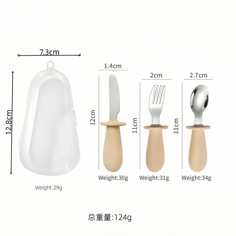 316 ステンレス鋼子供用食器シリコーンナイフ、フォーク、スプーンベビー授乳補助食品ショートハンドルスプーン屋外ポータブルセット|undefined