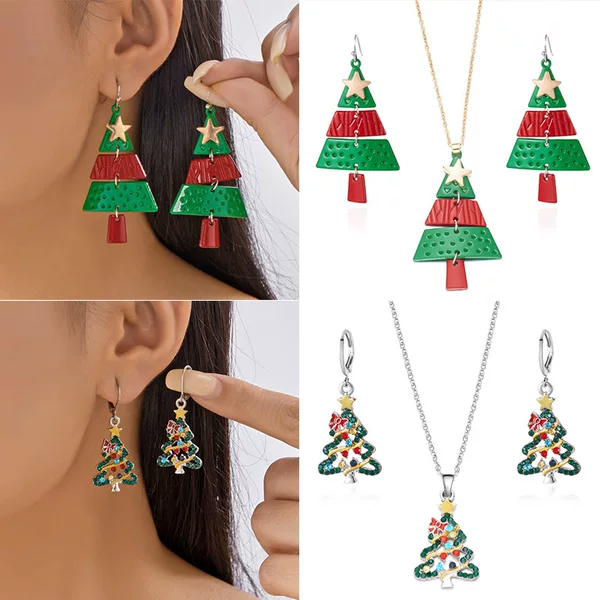 European and American Cross-Border Christmas Tree Pendant Necklace Earrings Women's New Niche Design Christmas Atmosphere Autumn and Winter Accessories