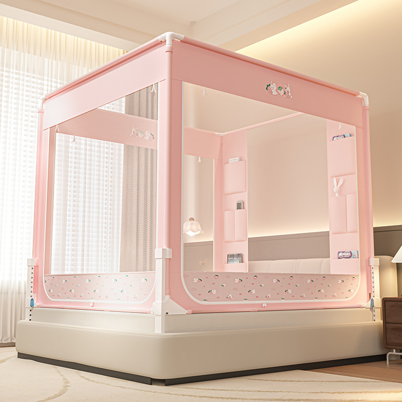 Verano cama mosquiteros de bolsillo tipo anti-mosquitos dibujos animados dormitorio tres puertas de cremallera antipolvo sin instalación soporte grueso
