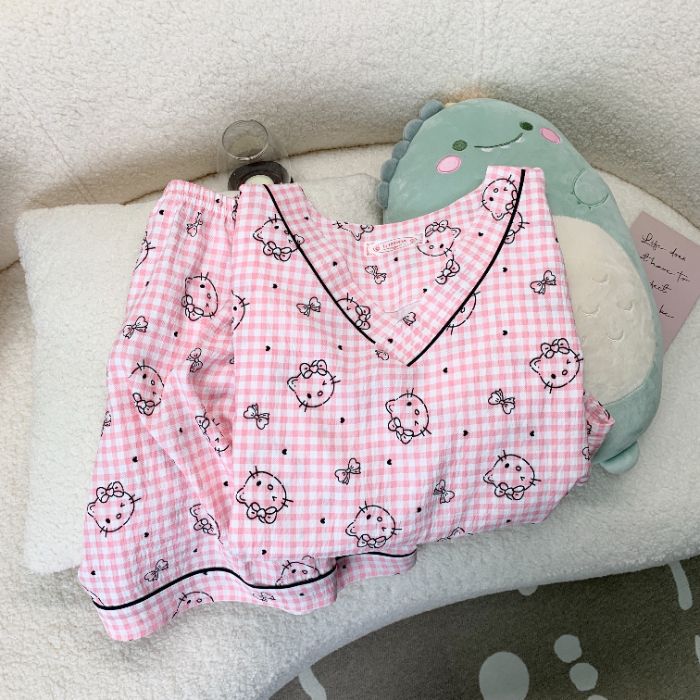 Vietnam transfronterizo transmisión en vivo estilo caliente verano con cuello en V nube pijamas de algodón pantalones de manga corta para mujer traje de servicio a domicilio para estudiantes de dibujos animados