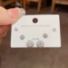 63# Silver-Zircon Pearl Ring Combination Set Earrings (Thick Real Gold Plating)
