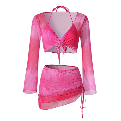 Swimsuits for women bikini four-piece set split to make small breasts 2024 new long-sleeved hot spring girl swimsuit high-end