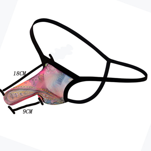 YUTATA elephant trunk sexy men's underwear, smooth and soft printed see-through mesh men's sexy thong B184