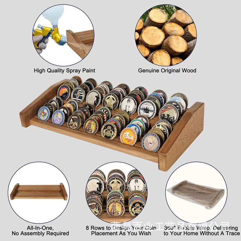 Solid Wood Coin Display Storage Rack Double Ladder Challenge Coin Holder Wooden Desktop Medal Storage Rack