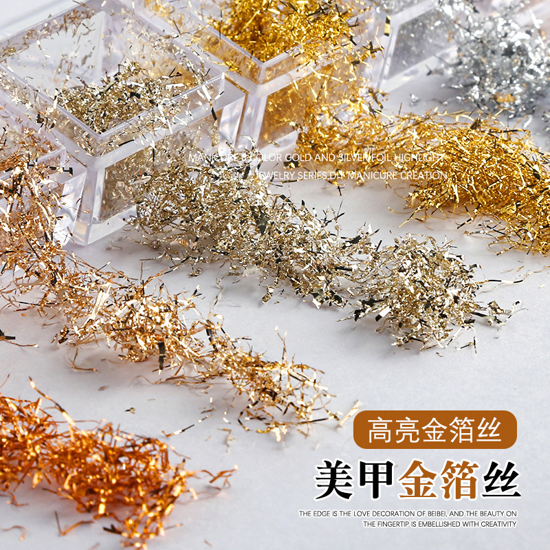 Nail Art Gold Foil Silk Silver Foil Fragment Decoration Light and Delicate Light Therapy Armor Embellished with Highlight Gold Foil Nail Jewelry Nail Art Gold Foil Silk Silver Foil Fragment Decoration Light and Delicate Light Therapy Armor Embellished with Highlight Gold Foil Nail Jewelry
