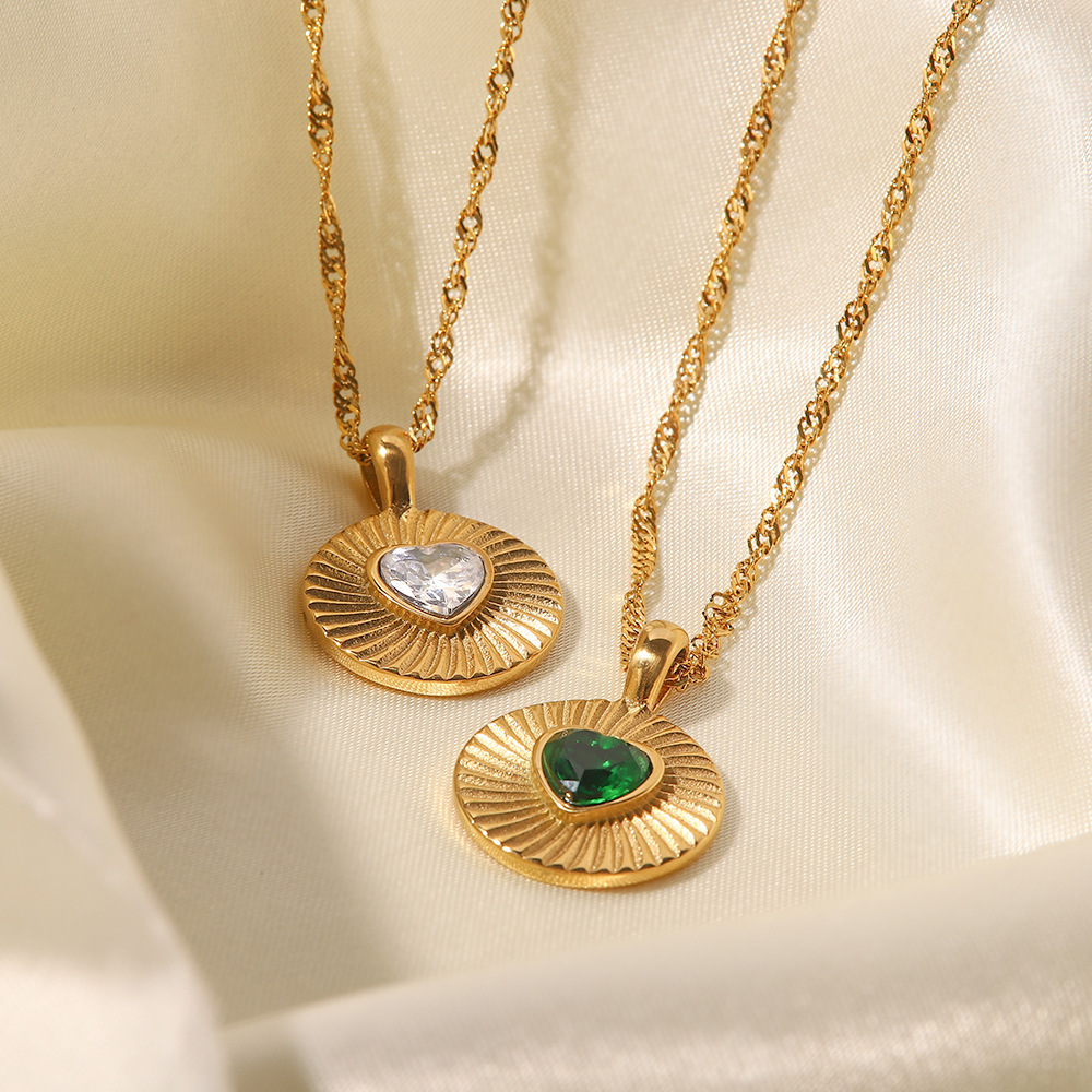 Fashion Heart Shape Stainless Steel Titanium Steel Plating Zircon Pendant Necklace