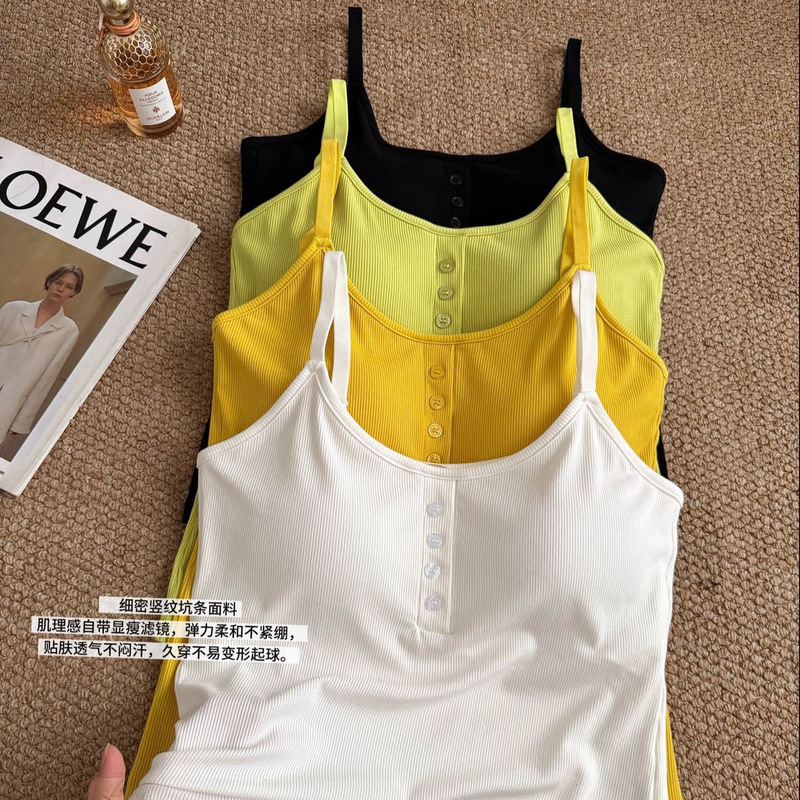 175 # Original ribbed plus-size camisole with built-in chest pads and button design, suitable for both inner and outer wear for plus-size women 175 # Original ribbed plus-size camisole with built-in chest pads and button design, suitable for both inner and outer wear for plus-size women