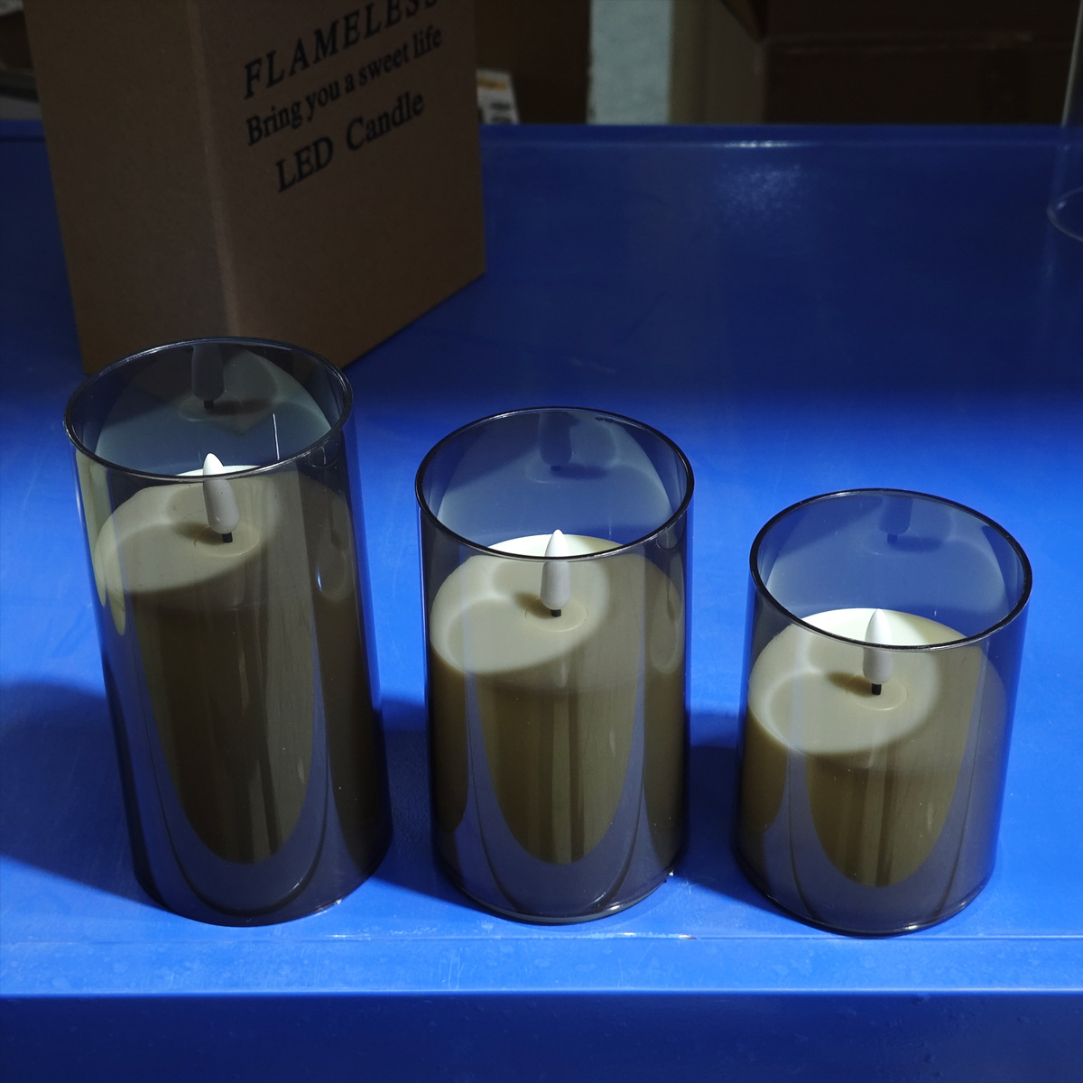 Vela electrónica LED de simulación de plástico sin humo vela gris taza de cera Navidad ambiente de boda diseño de luz de vela