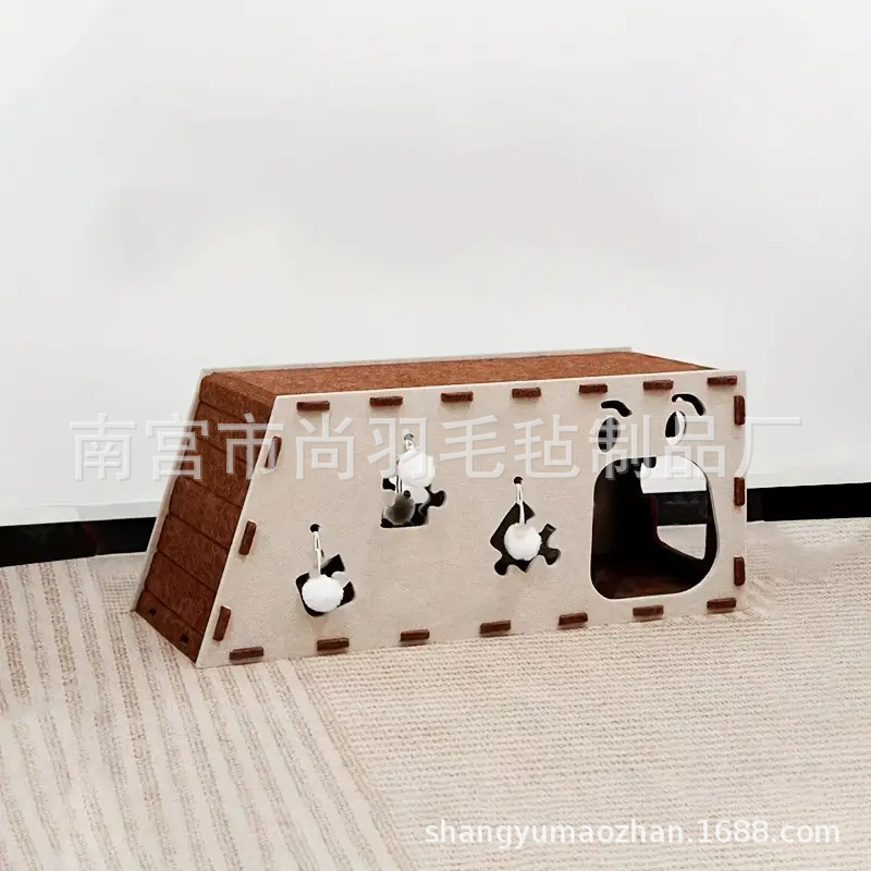 双层毛毡猫窝与互动玩具抓挠柱猫咪休息组合耐用毛毡材质便捷组装|undefined