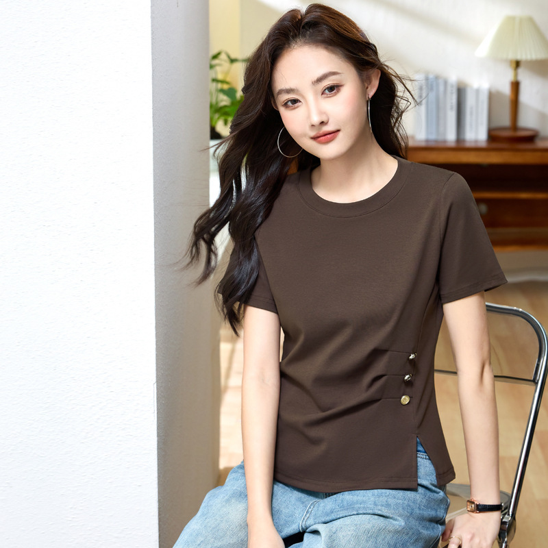 Cotton short sleeve T-shirt ladies summer 2025 new foreign style temperament mother Joker slim fit jacket a generation of hair Cotton short sleeve T-shirt ladies summer 2025 new foreign style temperament mother Joker slim fit jacket a generation of hair
