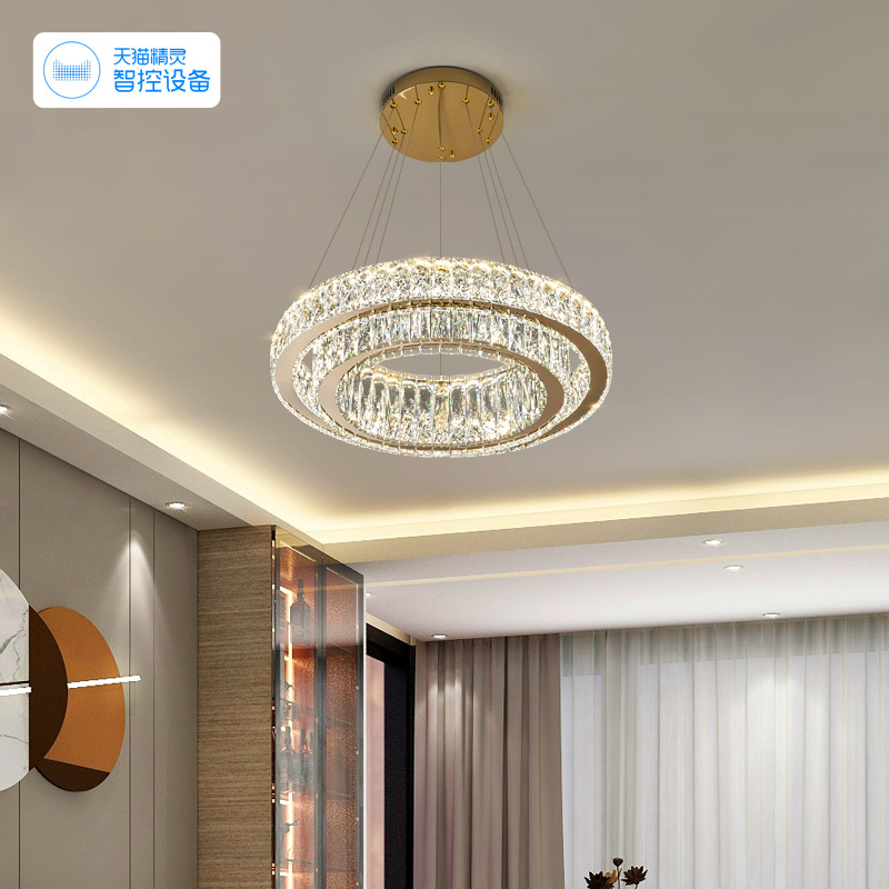 2025 nuevo candelabro de sala de estar atmosférico de alta gama estilo de lujo ligero candelabro de cristal de anillo redondo dormitorio candelabro de comedor