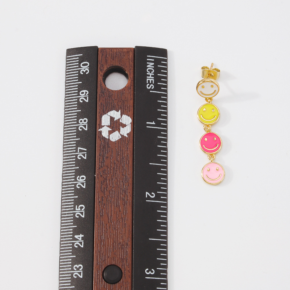 cute multi-color circle smiley face  dripping oil copper earrings wholesale