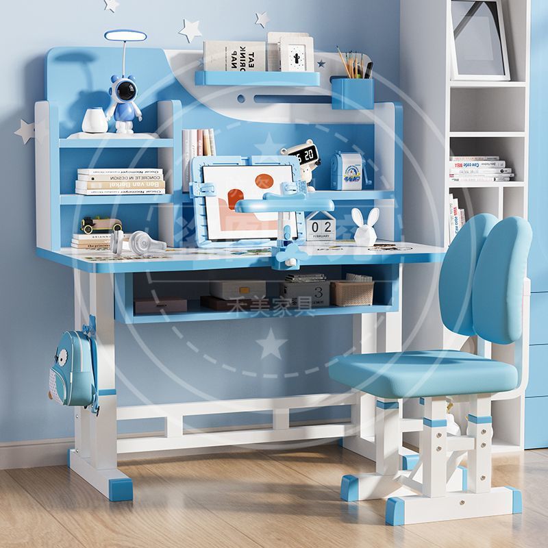 Children's Study Table and Chair Set Can Lift the Desk and Chair Combination Home Full Set of Student Desk Bookshelf Writing Desk