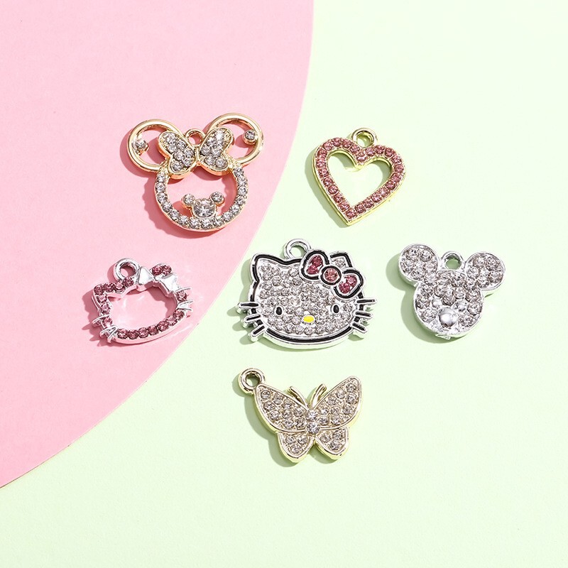European and American Style Cat DIY Accessories Bow Pendant Oil-Drip Diamond-Studded Hello Kitty Bracelet Alloy Small Accessories