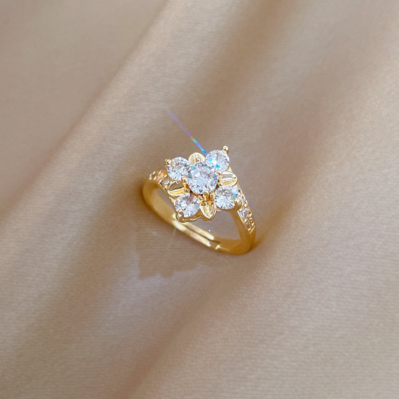 Full Diamond Flower Zirconia Ring Adjustable Gold Luxury Jewellery_voghion.com