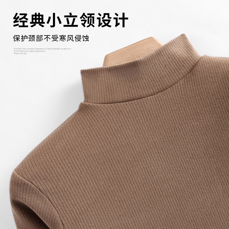 Camisa de fondo cepillada de doble cara para mujer 2023 nueva camiseta de manga larga con cuello alto elegante para mujer cálida Cintura interior ajustada