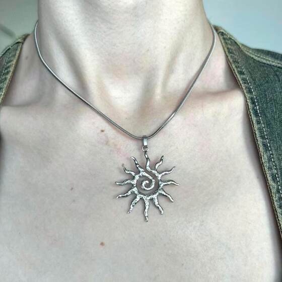 stainless steel tribal spiral sun pendant necklace on snake chain bohemian y2k minimalist handmade