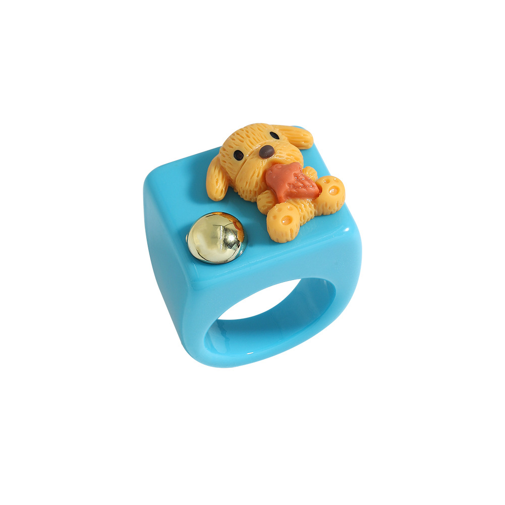 Wholesale Cartoon Bear Resin Candy Color Ring Nihaojewelry display picture 10