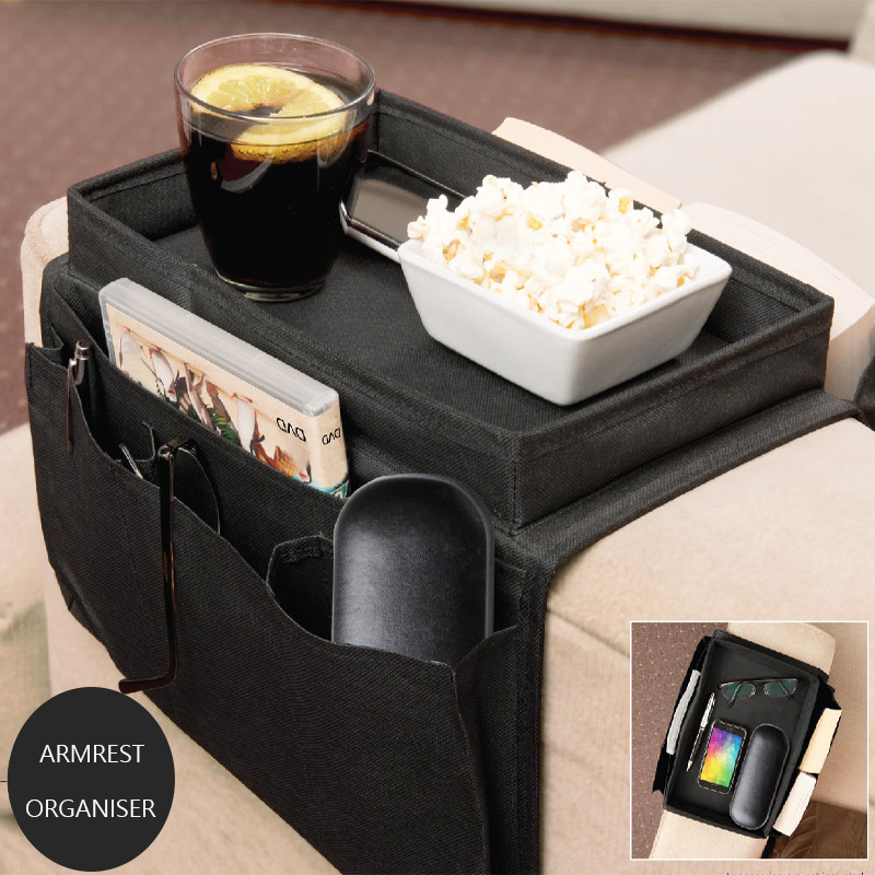国境を越えたソファー手すり収納袋ソファー収納袋カップトレイ付きテレビリモコン間食棚|undefined