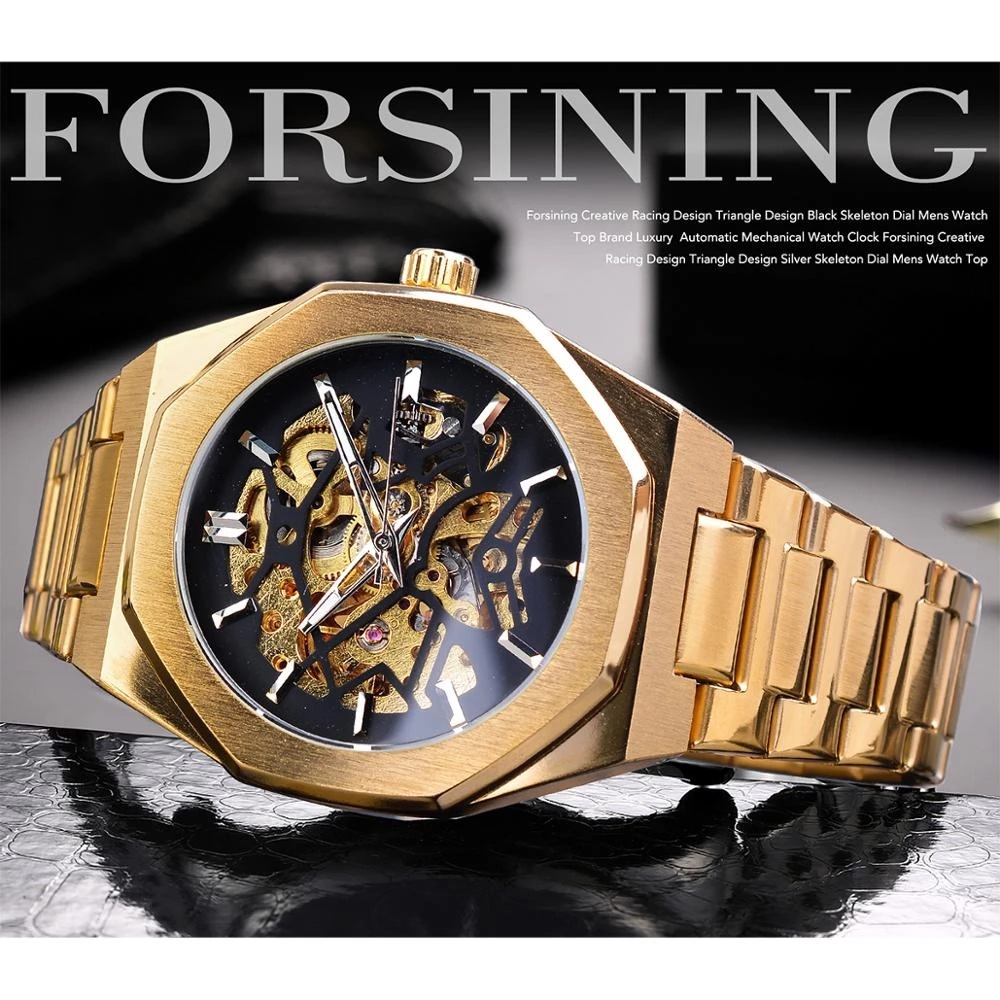 Forsining Men's 30m Waterproof Automatic Mechanical Watch Hollow Steel Band Men's Watch Watch Glow Needle_voghion.com