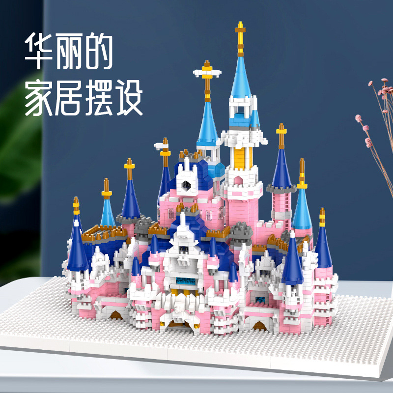 Wholesale Disney Castle Micro-Diamond Particles Adult Assembled Building Block Toys Girls Gift Color Box Packaging