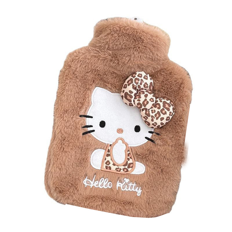 可爱豹纹Hello Kitty毛绒注水热水袋ins加厚内胆暖手宝暖宝宝批发