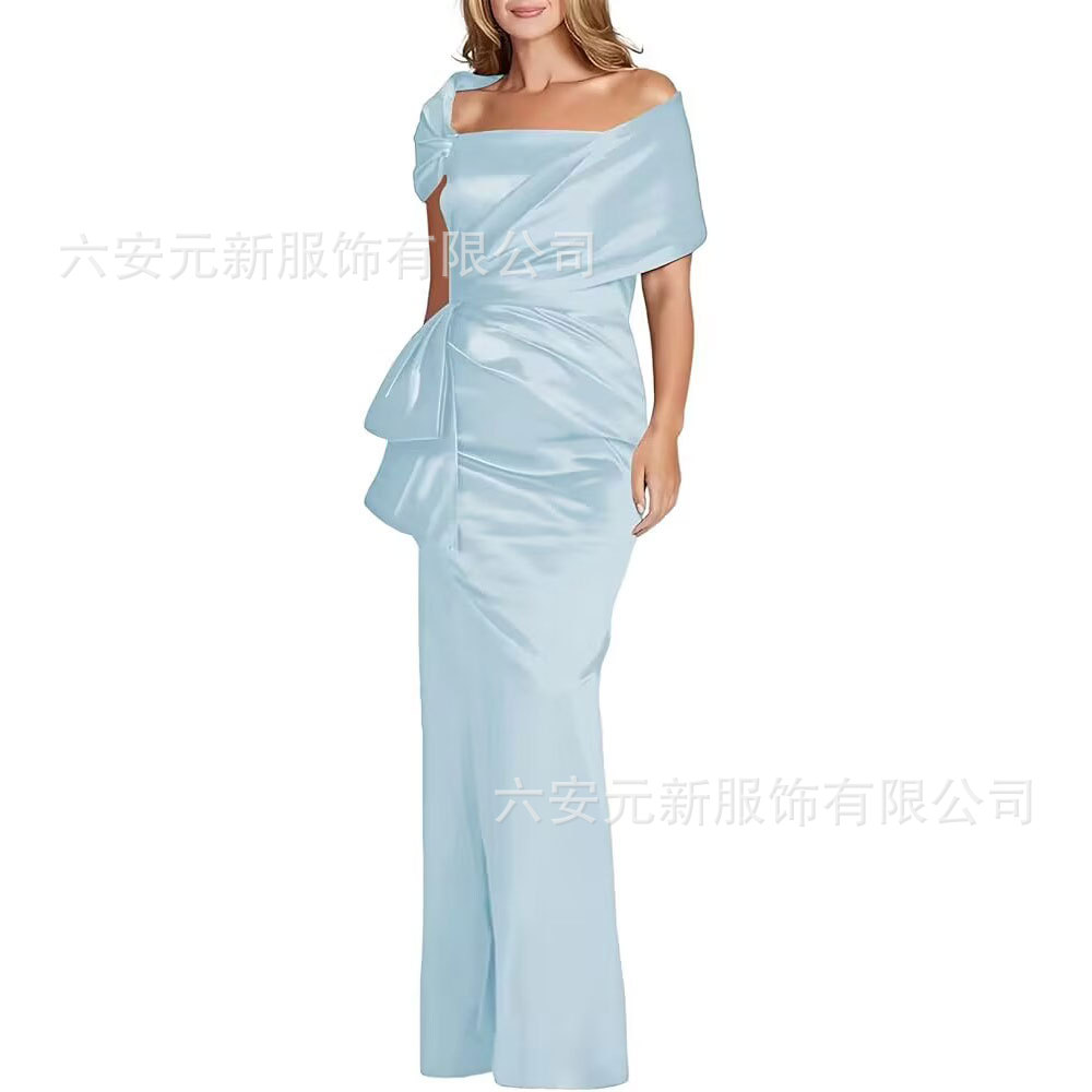 Comercio exterior de Europa y los Estados Unidos Amazon AliExpress nuevo vestido de baile de satén de cola de pez azul tibetano vestido de boda de madres