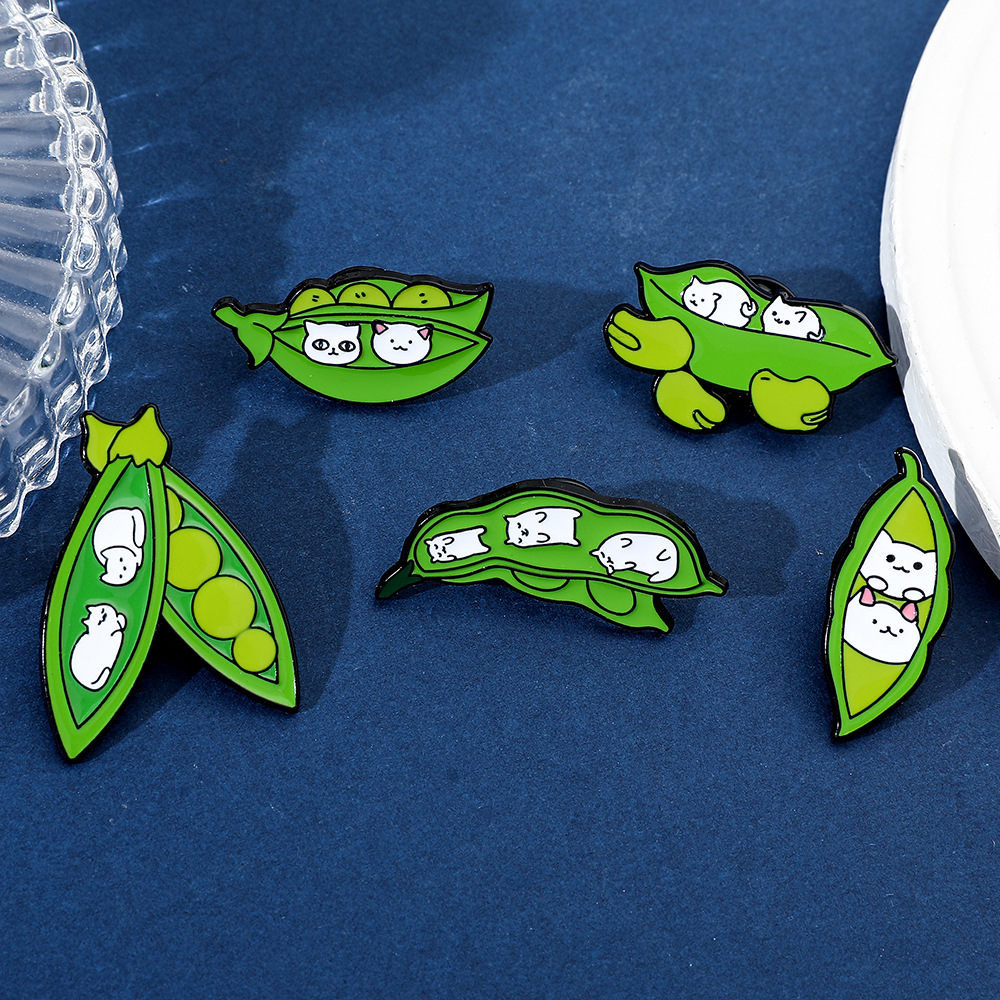 6g Weight Brooches Classification Casual, Daily Occasion Alloy Material Cat, Pea Pattern Unisex Gender Enamel Design Cute Style Cute Pin Cat Pea Alloy Enamel Unisex Brooches 5