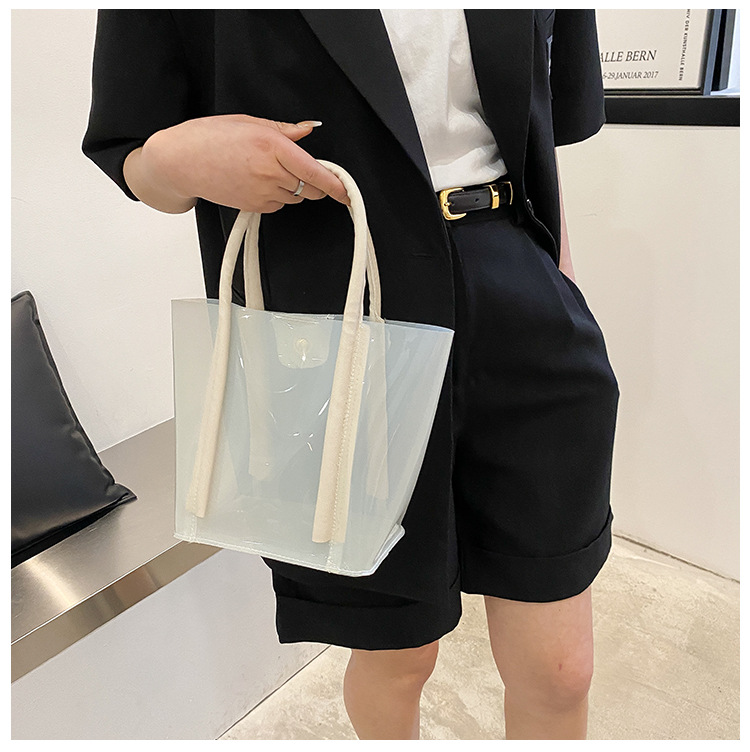 Streetwear Solid Color Transparent Square Magnetic Buckle Tote Bag display picture 8