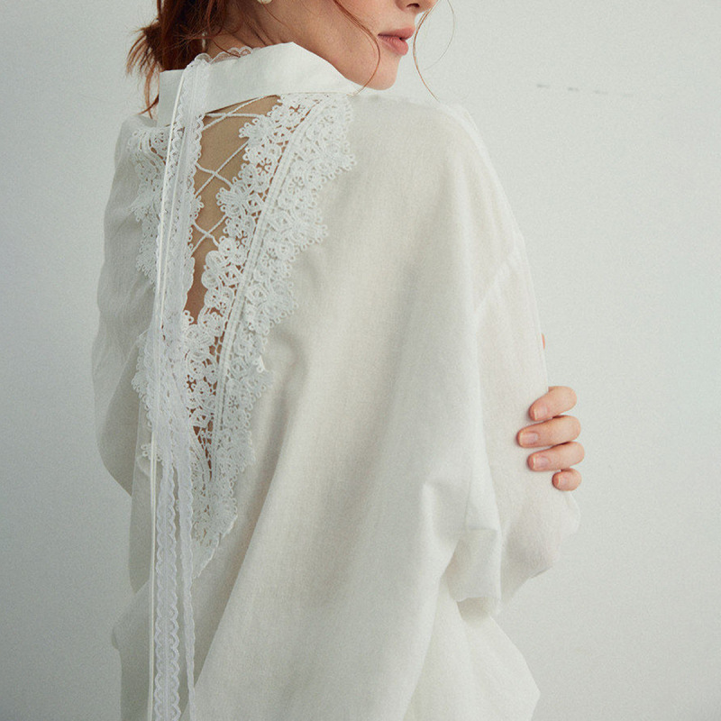 Elegant Breeze | Stunning Back View ~ Southern French Old Money Style, Relaxed Lace Hollow Out Shirt, High-End Women's Top