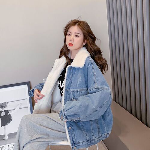 Autumn/Winter 2025 New Korean Loose Fleece Lined Thick Denim Jacket for Women Fashionable Versatile Lamb's Wool Ins Trendy