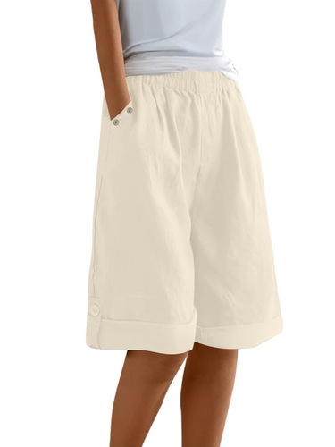 2025 Amazon Cotton Linen Shorts Five-Pocket Pants Solid Color Casual Straight Leg Pants Cross-Border Organic Cotton Show Off Legs