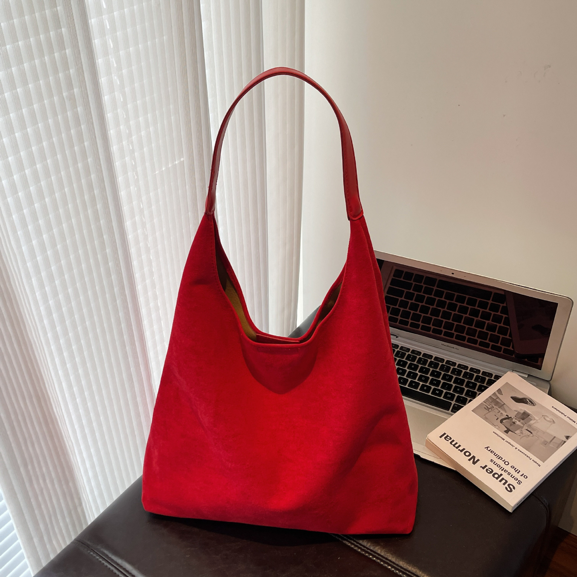 Retro Soft Suede Bread Bag For Women 2026 New Spring Trendy Large Capacity Shoulder Bag Fashion Bucket Bag - Thumbnail 8