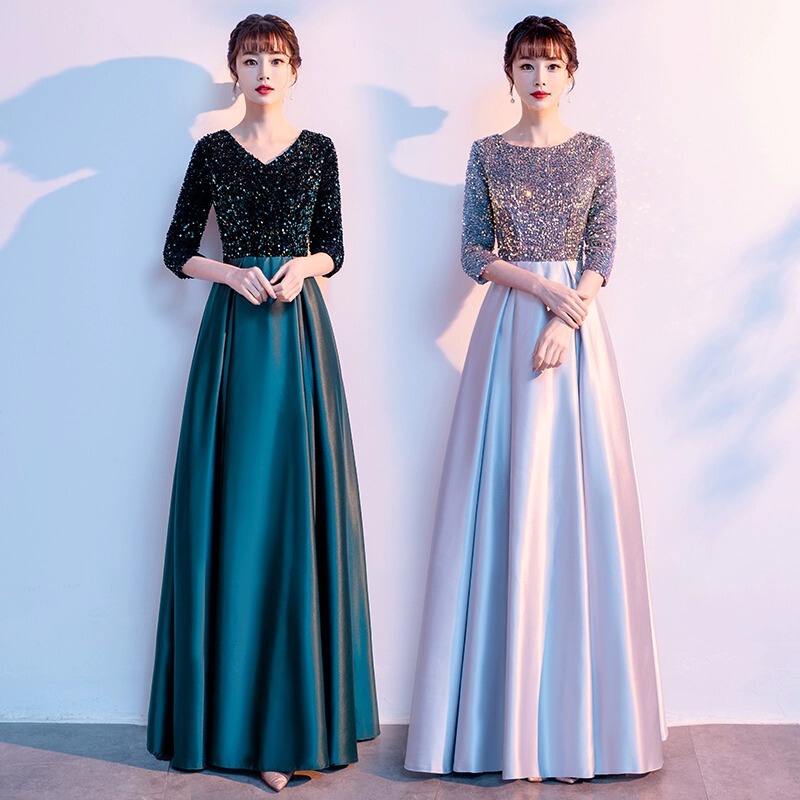 Big Choir Costume Female New Style Temperament Host Evening Dress Red Song Competition Modern Stage Long Dress Adult