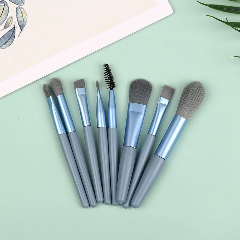 Fashion Grey Pink Blue Artificial Fiber Plastic Handle Makeup Brushes 8 Pieces display picture 3