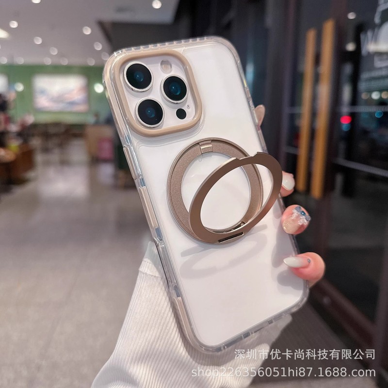适用苹果17promax透明手机壳360旋转磁吸支架 iPhone16全包保护套|undefined