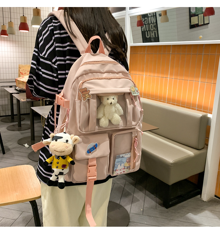 637g Weight Polyester Lining Material Zipper Closure Type School Occasion Nylon Material Solid Color Pattern Women'S Gender Square Shape White, Pink, Green, Blue, Black Color Large Size Wholesale Large Capacity Bear Backpack Nihaojewelry 15