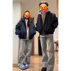 藏青色情侣装春季情侣款男女同款短款美式复古翻领cleanfit外套