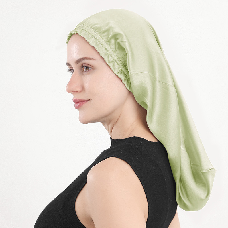 新作 シルクナイトキャップ 16匁桑蚕シルク ロングヘアキャップ フリル付きロングキャップ ホームヘアケアキャップ Amazon