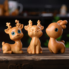 黃金檀創意木雕小鹿家居辦公桌治癒系萌寵梅花鹿女生兒童禮物批發