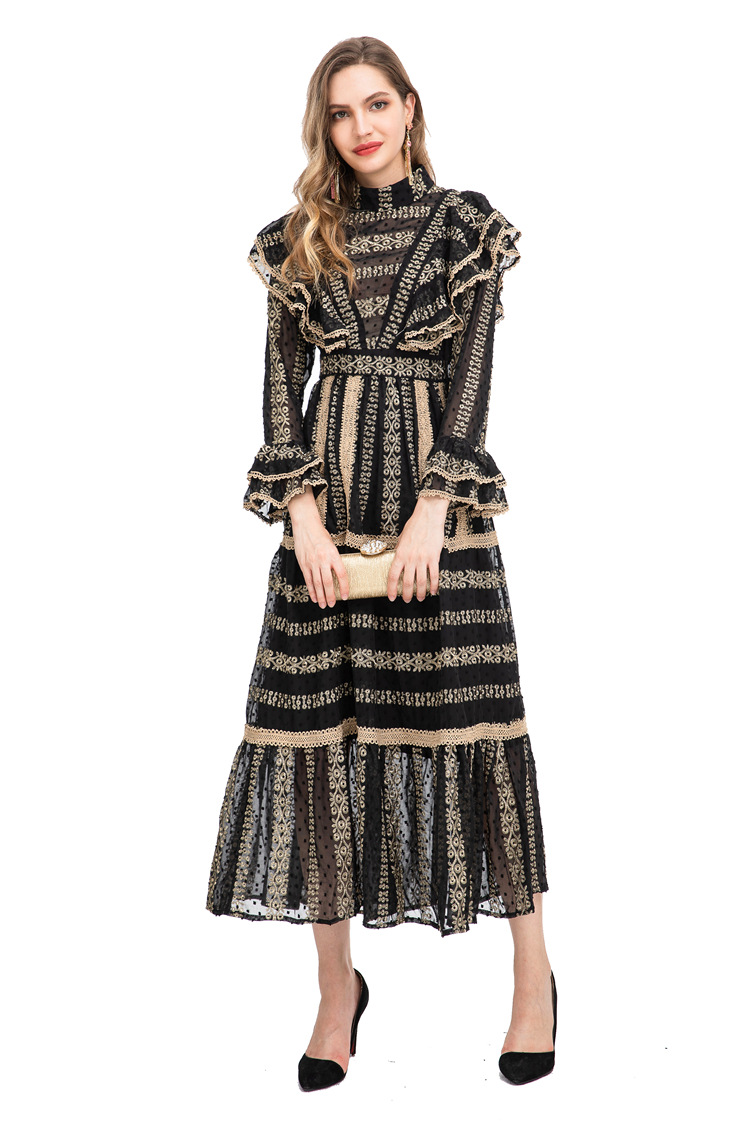 22 European And American Fashion Autumn And Winter Pure Desire See-through Yujie Street-slim Slim Hip-covering Fishtail Long Dress224603