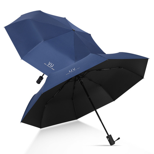 Fully automatic UV tri-fold umbrella vinyl sun protection anti-UV folding umbrella wholesale sunshade printable advertising umbrella